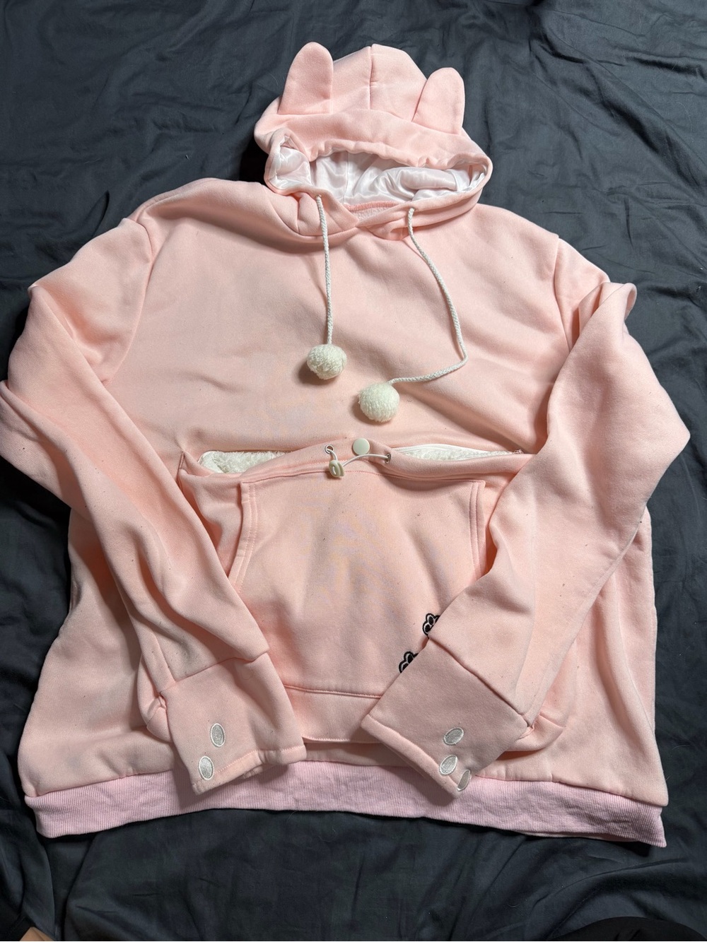 Women's Light Pink Hooded Pullover with Pom Pom Drawstrings